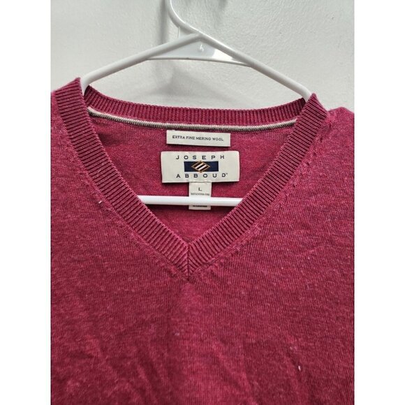 Joseph Abboud Mens Extra Fine Merino Wool Sweater Large Maroon V-Neck Pullover - Picture 2 of 7